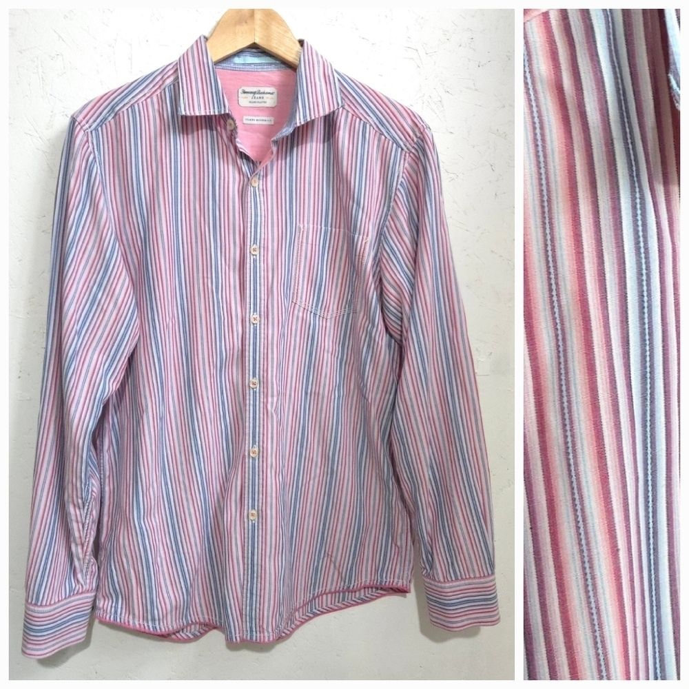 Tommy Bahama | Men's Striped Pink and Blue Button Down Shirt